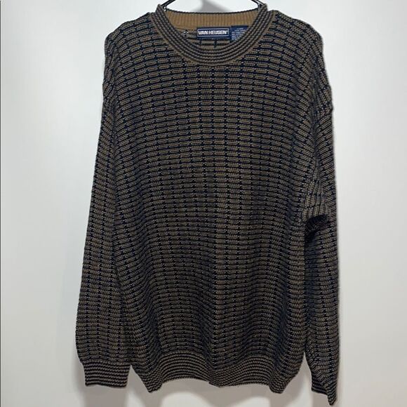 Van Heusen Black and Brown Crewneck Sweater Textured Knit - Picture 1 of 8